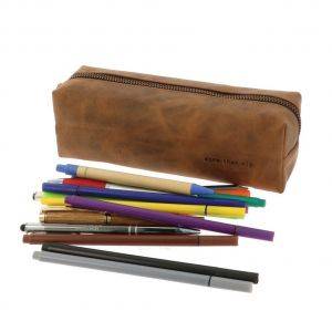 Grote etui van mat bruin vintage ecoleer - Lynton