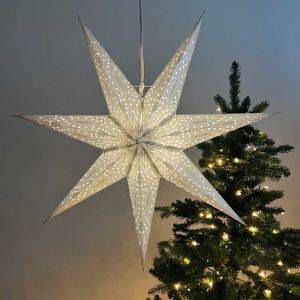 Papieren kerstster Ø60 cm incl. verlichtingskabel - Nova zilver met zilveren glitter