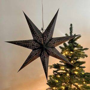 Papieren kerstster Ø60 cm incl. verlichtingskabel - Nova zwart met zwarte glitter