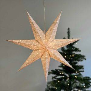 Papieren kerstster Ø60 cm incl. verlichtingskabel - Nova wit met zilveren glitter