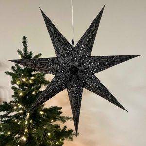 Papieren kerstster Ø60 cm incl. verlichtingskabel - Nova zwart met zilveren glitter